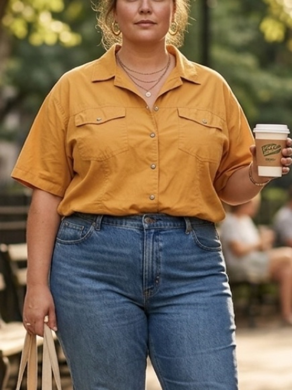 Women's 100% Cotton Short Sleeve Button-Down Shirt in‎ Mustard